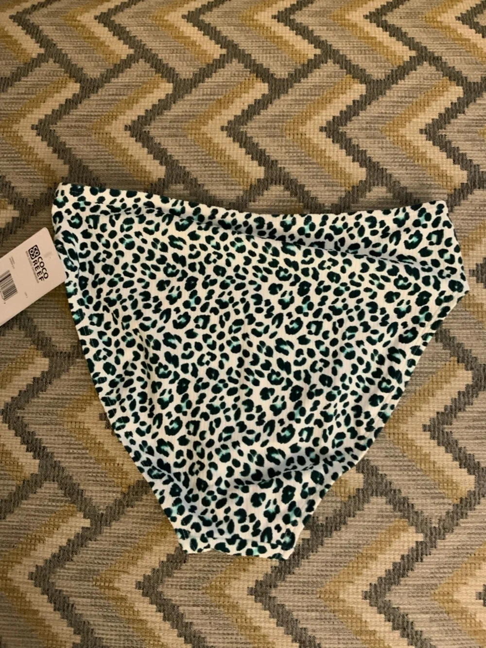 Coco Reef Teal and White Leopard High Waist Swim Bottoms - Picture 3 of 3